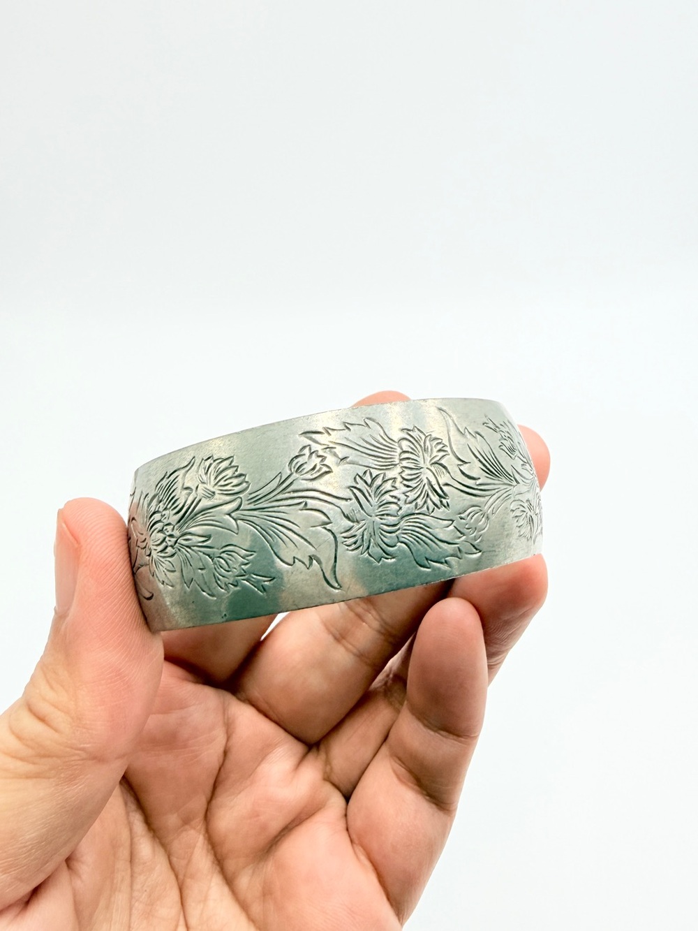 Vintage Kirk Pewter Chrysanthemum Cuff Bracelet – 900-11